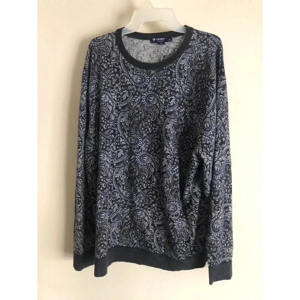 Cremieux Men’s Extra Fine Merino Wool Crewneck Sweater Paisley Pattern Size XL